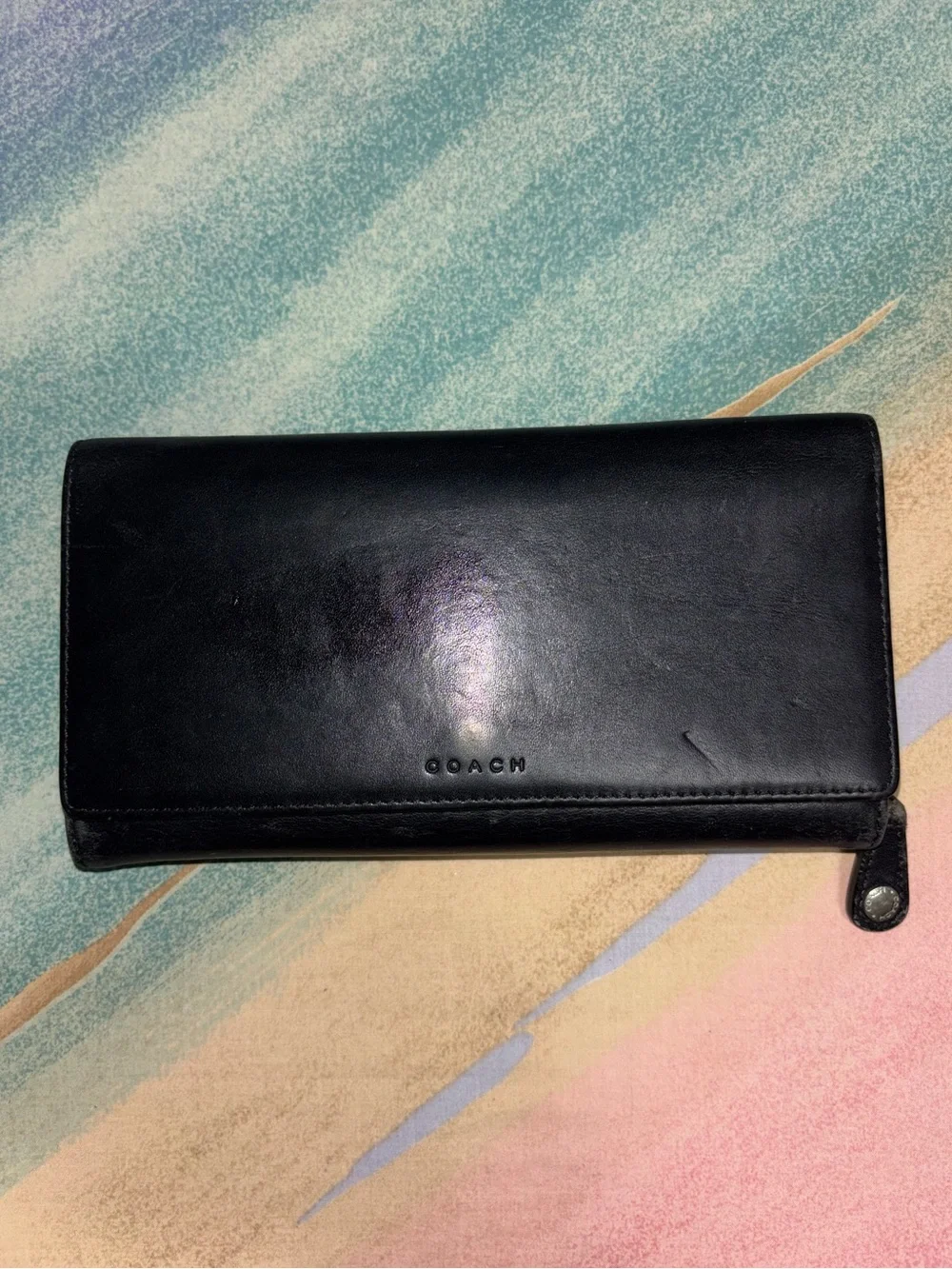 Coach vintage black leather checkbook wallet legacy 3trifold wallet